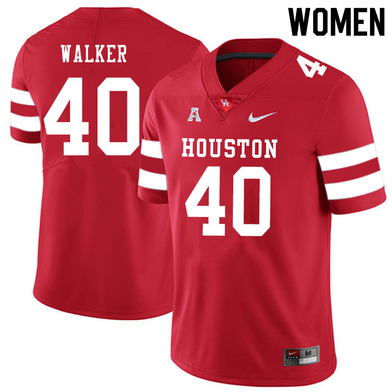 Women #40 Kelan Walker Houston Cougars College Football Jerseys Sale-Red - Click Image to Close